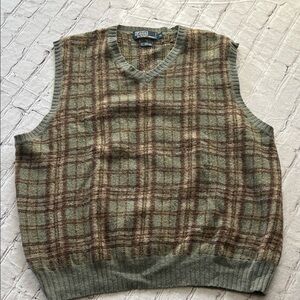 Polo by Ralph Lauren Green and Brown Plaid V-Neck Sweater